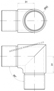 Spojka nerezového držadla 42,4 mm - 90 st. (ostrá)