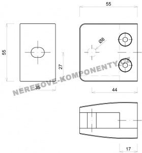 Hranatý držiak skla zábradlia - model 26 HS