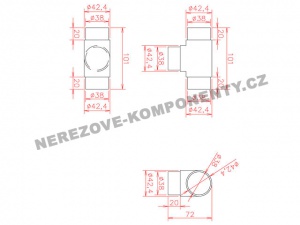 Spojka nerezového držadla 42,4 mm - rovný T kus